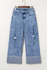Ashleigh Blue Mineral Wash Bottom Cuff Distressed Wide Leg Jeans Jeans JT's Designer Fashion