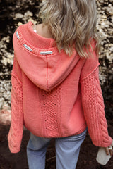 Gold Flame Cable Knit V Neck Contrast Drawstring Hooded Sweater Sweaters JT's Designer Fashion