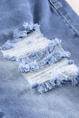 Sky Blue Ripped Tassel Bermuda Denim Shorts Denim Shorts JT's Designer Fashion