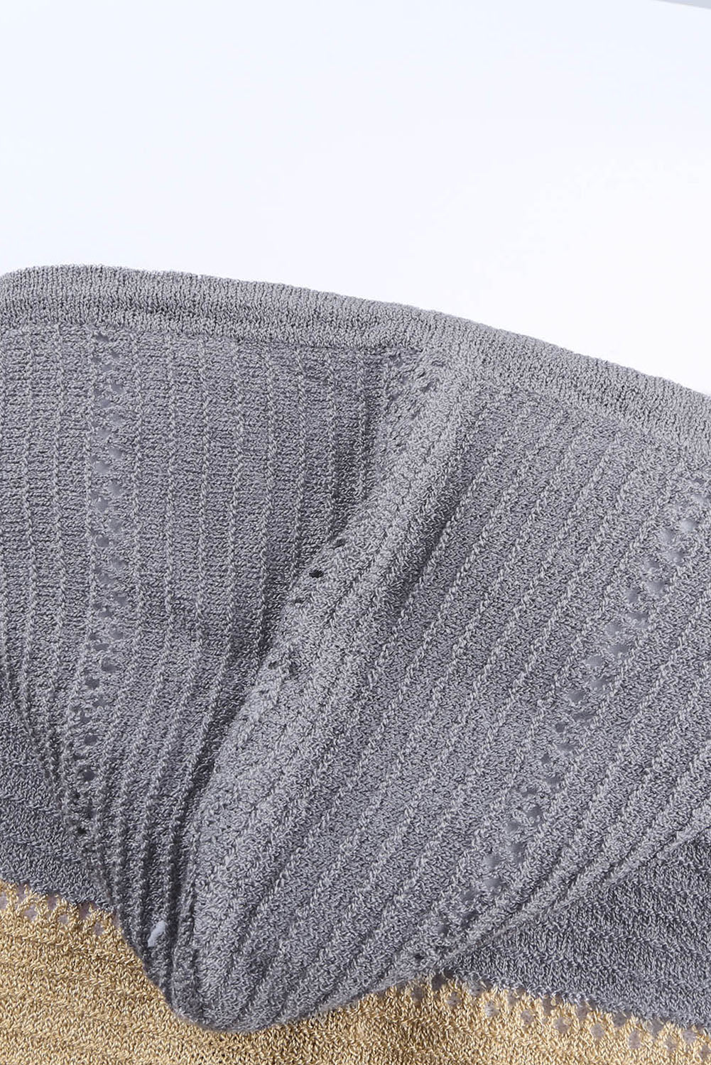 Gray Zipped Front Colorblock Hollow-out Knit Hoodie Sweatshirts & Hoodies JT's Designer Fashion