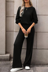 Black Solid Ribbed Knit Keyhole Back High Waist Jumpsuit Jumpsuits & Rompers JT's Designer Fashion