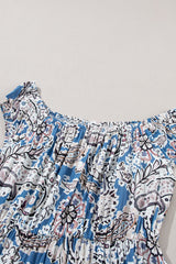 Blue Boho Paisley Print Off Shoulder Maxi Dress Floral Dresses JT's Designer Fashion
