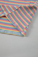 Pink Stripe Crew Neck Tee and Tasseled Drawstring Shorts Set Short Sets JT's Designer Fashion