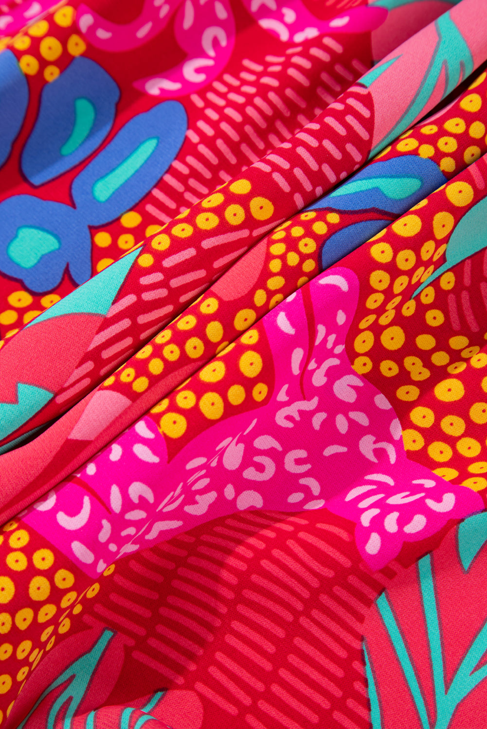 Rose Tropical Printed Lantern Sleeve V Neck Ruffled Plus Size Mini Dress Plus Size Mini Dresses JT's Designer Fashion