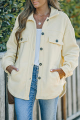 Beige Turn Down Collar Buttoned Shirt Jacket Jackets JT's Designer Fashion