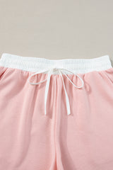 Light Pink Contrast Trim Ruffled Top and Drawstring Shorts Set Short Sets JT's Designer Fashion