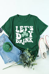 Green Lets Day Drink Clover Print Round Neck T Shirt Graphic Tees JT's Designer Fashion