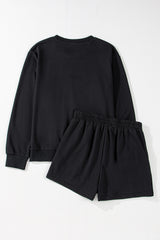 Black GAME DAY Rugby Football Graphic Pullover and Shorts Casual Outfit Short Sets JT's Designer Fashion