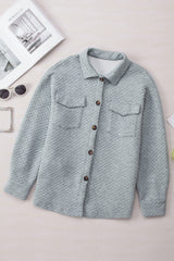 Gray Retro Quilted Flap Pocket Button Shacket Jackets JT's Designer Fashion