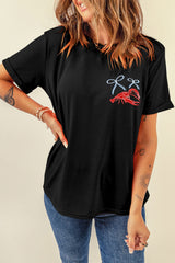Black Girlie Bow Crawfish Printed T Shirt Graphic Tees JT's Designer Fashion