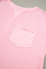 Light Pink Waffle Knit Oversize Tee and Shorts Set Short Sets JT's Designer Fashion