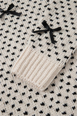 Beige Bow Decor Color Contrast Ribbed Edge Crew Neck Sweater Sweaters JT's Designer Fashion