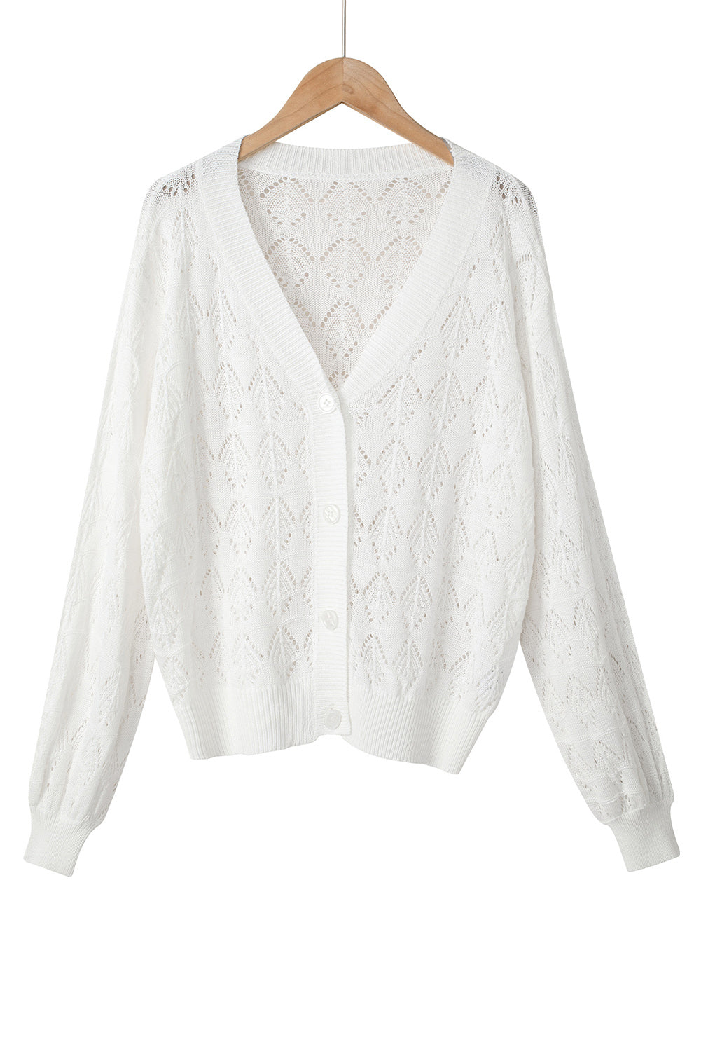 White Lightweight Buttoned Front Crochet Cardigan Cardigans JT's Designer Fashion