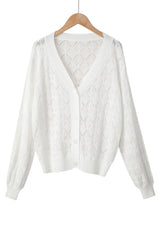 White Lightweight Buttoned Front Crochet Cardigan Cardigans JT's Designer Fashion