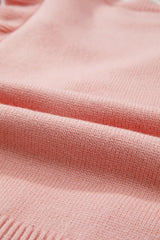 Light Pink Ruffled Bowknot Ribbed Trim Long Sleeve Sweater Sweaters JT's Designer Fashion