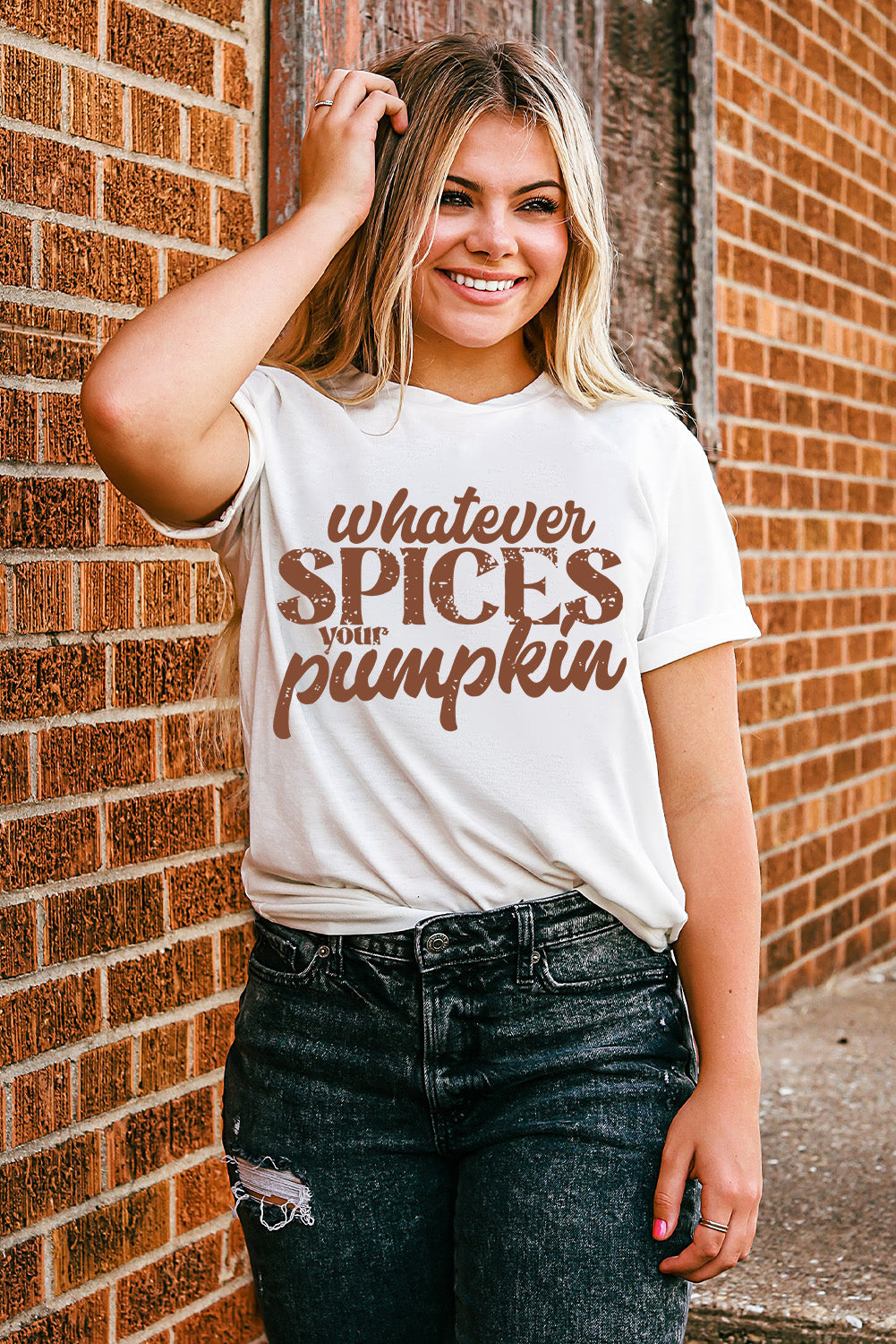 White Whatever Spices Your Pumpkin Graphic Tee Graphic Tees JT's Designer Fashion