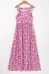 Pink Floral Cutout Back Empire Waist Sleeveless Long Dress Maxi Dresses JT's Designer Fashion