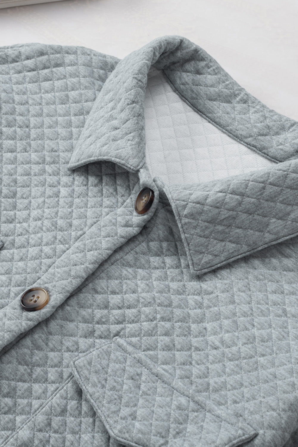 Gray Retro Quilted Flap Pocket Button Shacket Jackets JT's Designer Fashion
