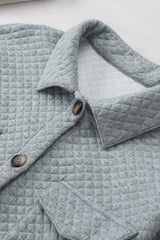 Gray Retro Quilted Flap Pocket Button Shacket Jackets JT's Designer Fashion