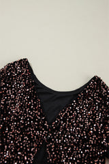 Chicory Coffee Sequin Long Sleeve Cutout Back Top Long Sleeve Tops JT's Designer Fashion
