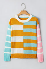 Jurassic Gold Color Block Striped Pullover Sweater Sweaters JT's Designer Fashion