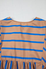 Khaki Stripe Contrast Striped Print 3/4 Sleeve Babydoll Plus Size Dress Plus Size Mini Dresses JT's Designer Fashion