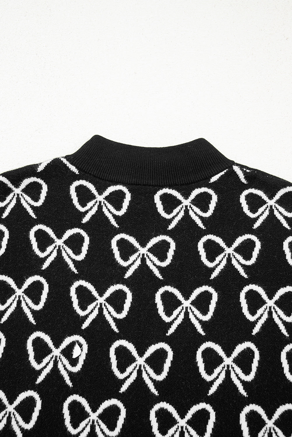Black Cute Bow Pattern Drop Shoulder Zipped Collar Sweater Sweaters JT's Designer Fashion