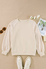 Parchment Eyelet Knit Patchwork Raglan Sleeve Pullover Top Sweatshirts & Hoodies JT's Designer Fashion