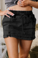 Black Drawstring High Waist Pocketed Denim Shorts Denim Shorts JT's Designer Fashion