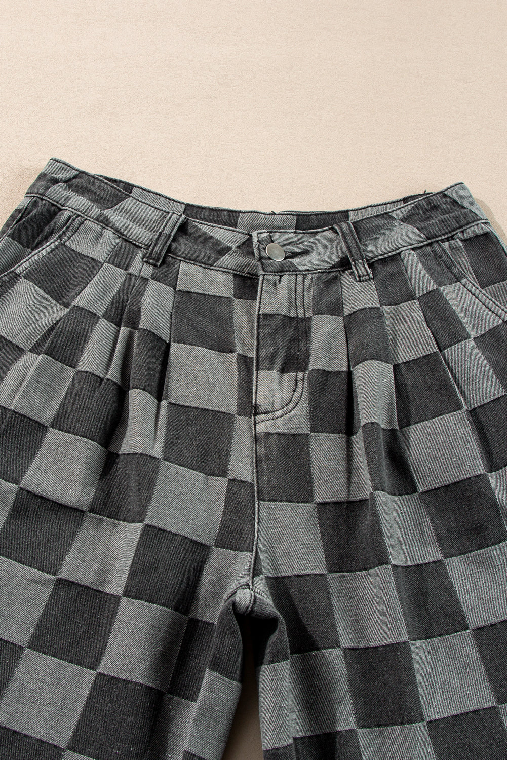 Dark Grey Checkered Denim Wide Leg Jeans Jeans JT's Designer Fashion