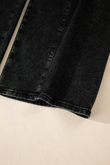 Dark Grey Pleated Wide Leg Mineral Wash Denim Pants Jeans JT's Designer Fashion