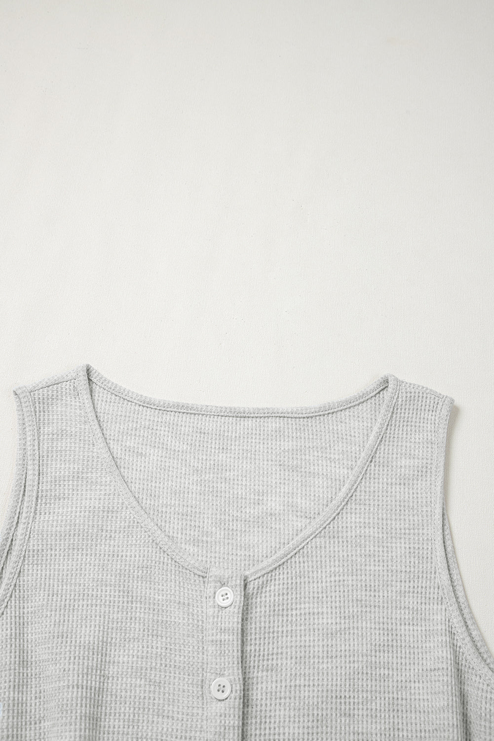 Light Grey Waffle Knit Sleeveless Buttoned Front Drawstring Waist Romper Jumpsuits & Rompers JT's Designer Fashion