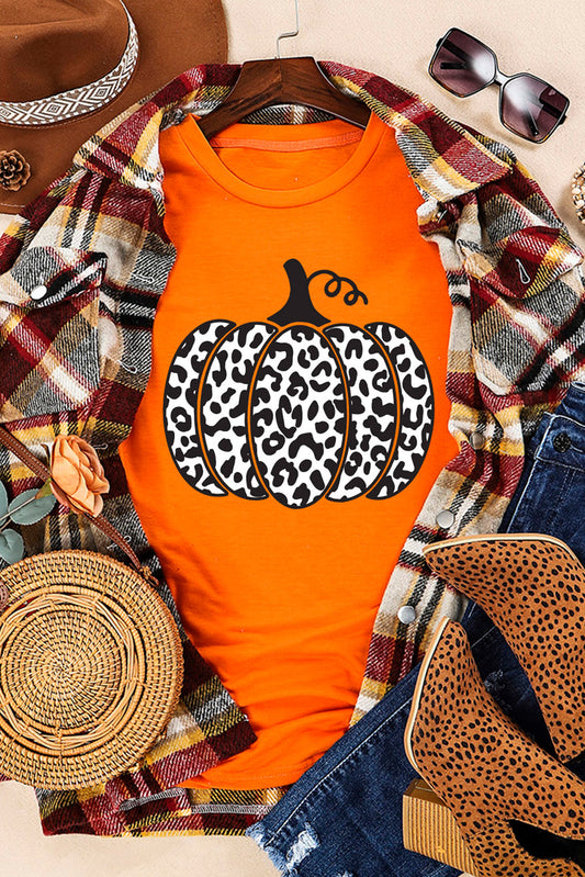Orange Leopard Pumpkin Graphic Daily Fashion Tee Graphic Tees JT's Designer Fashion