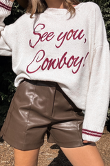 White See You Cowboy Embroidered Western Graphic Sweater White 52%Viscose+26%Polyester+22%Polyamide Sweaters JT's Designer Fashion