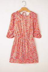Tomato Red Leopard Print Long Sleeve Hollowed Back Split Mini Dress Mini Dresses JT's Designer Fashion