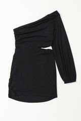 Black Asymmetric One Shoulder Cutout Bodycon Dress Bodycon Dresses JT's Designer Fashion