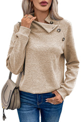 Apricot Asymmetric Buttons Detail High Neck Textured Sweatshirt Sweatshirts & Hoodies JT's Designer Fashion