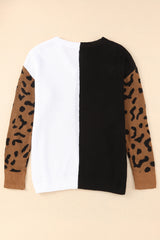 Leopard Print Contrast Color V Neck Sweater Sweaters & Cardigans JT's Designer Fashion