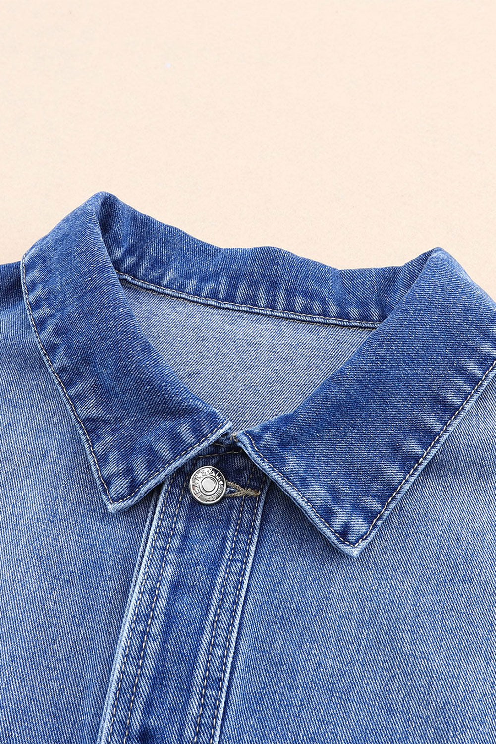 Blue Chest Pockets Drop Shoulder Loose Denim Jacket Denim Jackets JT's Designer Fashion