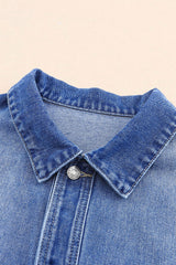 Blue Chest Pockets Drop Shoulder Loose Denim Jacket Denim Jackets JT's Designer Fashion