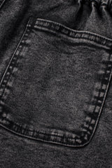 Black Vintage Washed Frilled High Waist Denim Shorts Denim Shorts JT's Designer Fashion