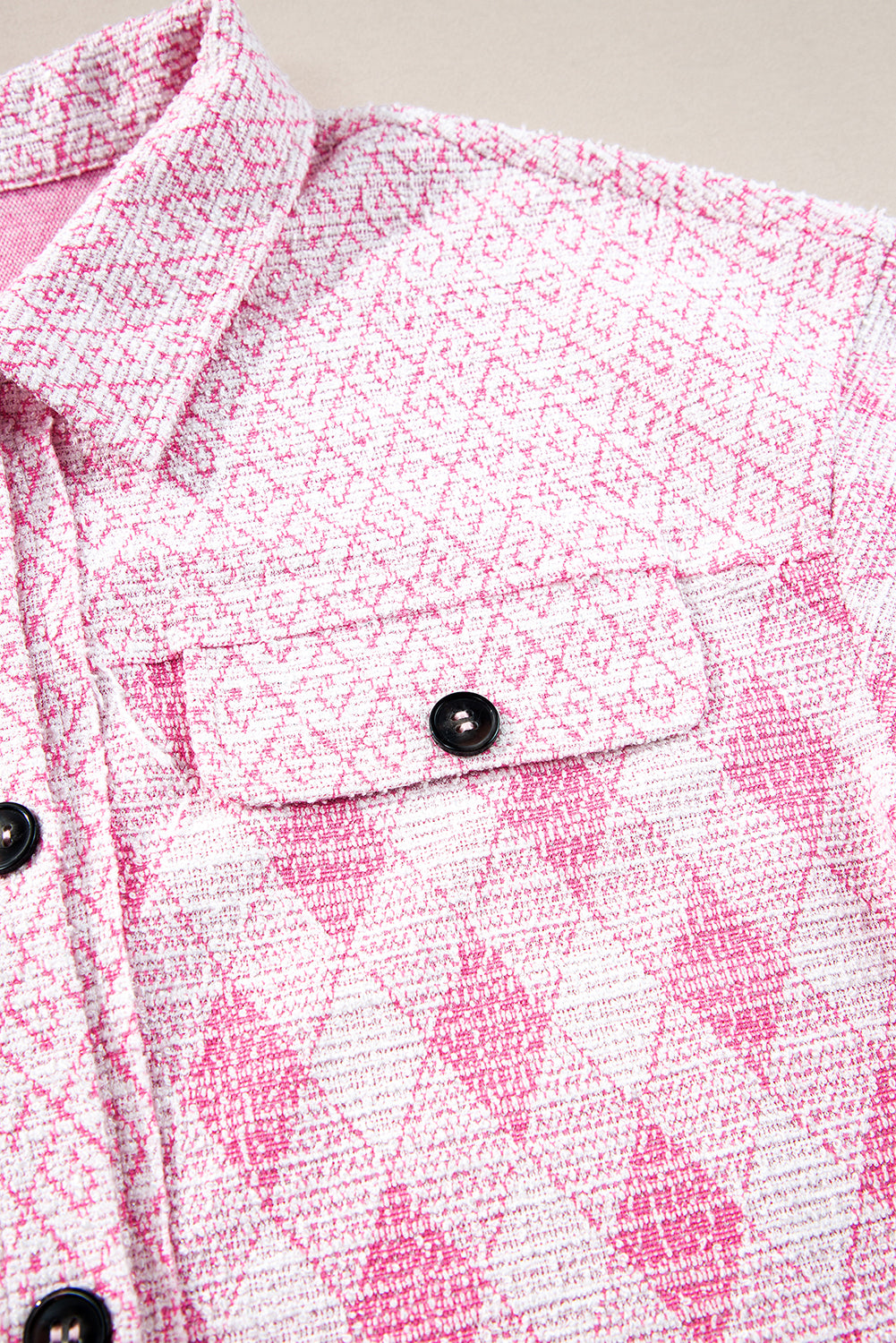 Delicacy Geometric Print Textured Flap Detail Shacket with Pocket Jackets JT's Designer Fashion