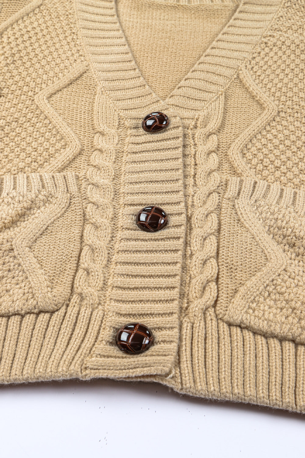 Beige Front Pockets Buttons Textured Cardigan Sweaters & Cardigans JT's Designer Fashion