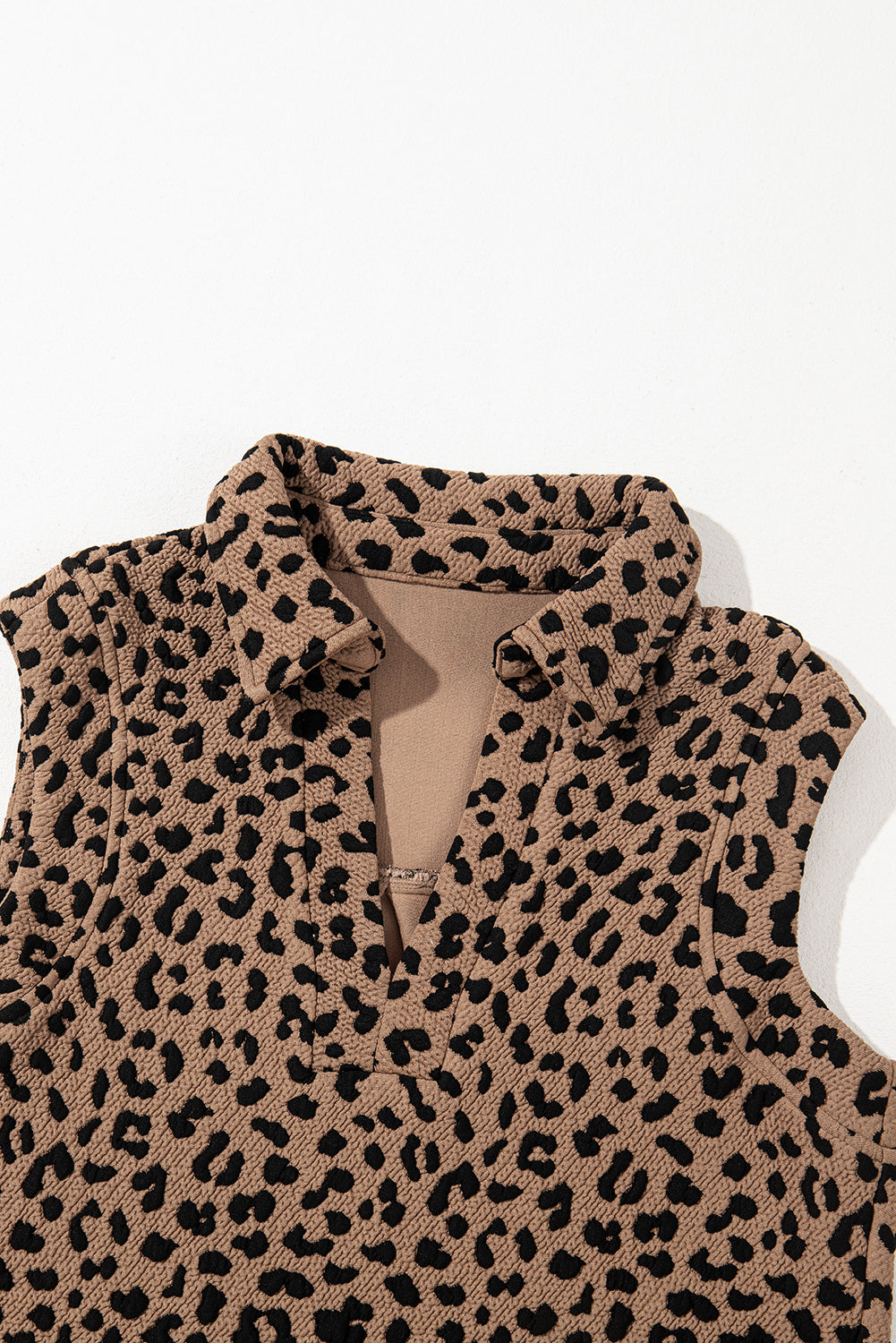 Khaki Leopard Print V Neck Sleeveless Collared Mini Dress Mini Dresses JT's Designer Fashion