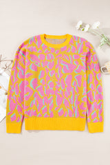 Vitality Orange Abstract Print Ribbed Trim Baggy Sweater Sweaters JT's Designer Fashion
