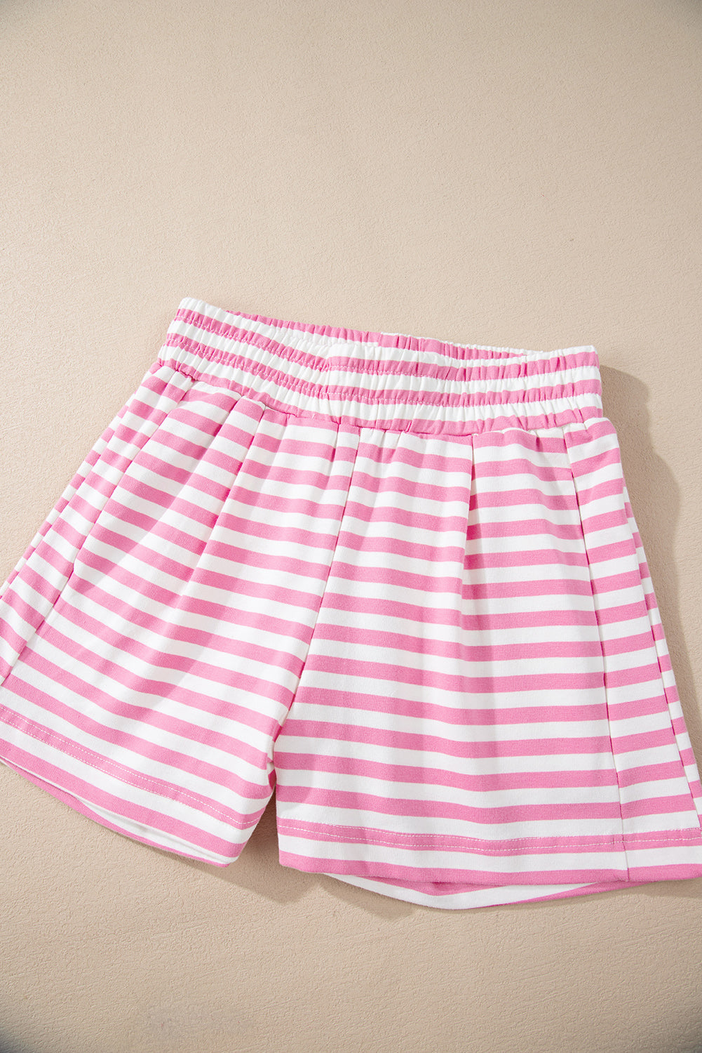 Pink Stripe Kangaroo Pocket Hoodie and Wide Leg Shorts Set Short Sets JT's Designer Fashion