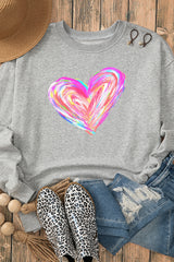 Gray Valentines Brushwork Heart Graphic Drop Shoulder Sweatshirt Graphic Sweatshirts JT's Designer Fashion