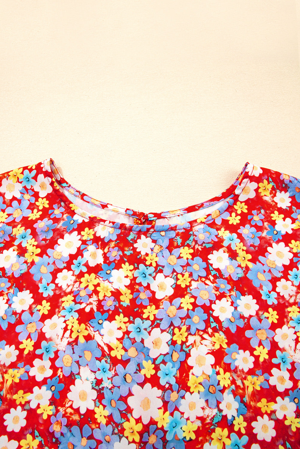 Red Dainty Flower Printed Plus Size Short Sleeve Shift Dress Plus Size Mini Dresses JT's Designer Fashion