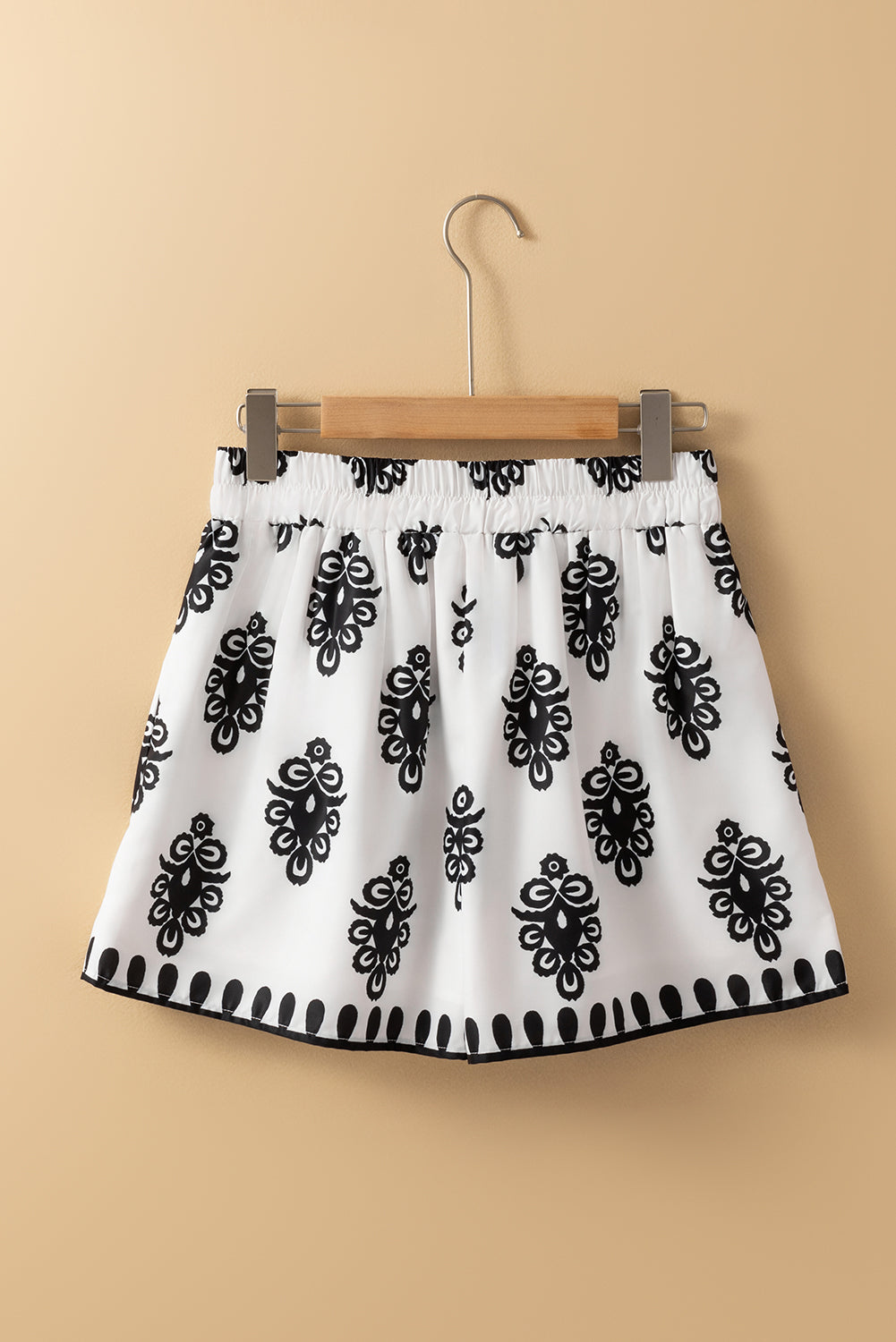 Black Tribal Geometric Print Belted High Waist Casual Shorts Casual Shorts JT's Designer Fashion