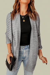 Gray Ribbed Open Front Knit Cardigan Sweaters & Cardigans JT's Designer Fashion